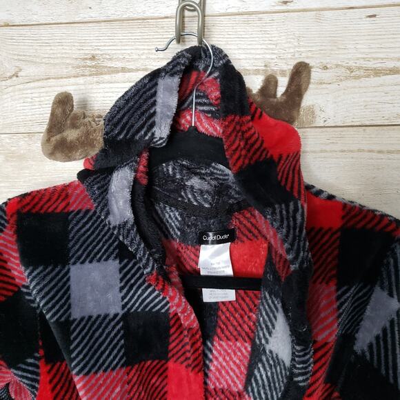 Cuddl Duds Hooded Robe Moose Antlers Youth Size Large Plaid Belted Animal Bath - Picture 4 of 9